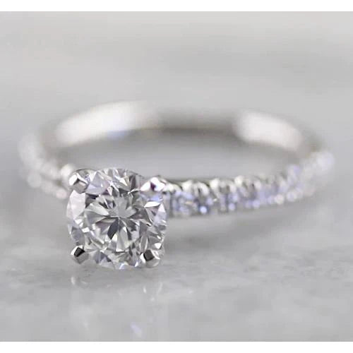 Prong Set Real Diamond Engagement Ring White Gold 2 Carats