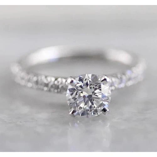 Prong Set Real Diamond Engagement Ring White Gold 2 Carats White Gold 14K