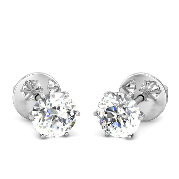 Prong Set Round Cut 3.50 Carats Real Diamonds Lady Studs Earrings Gold