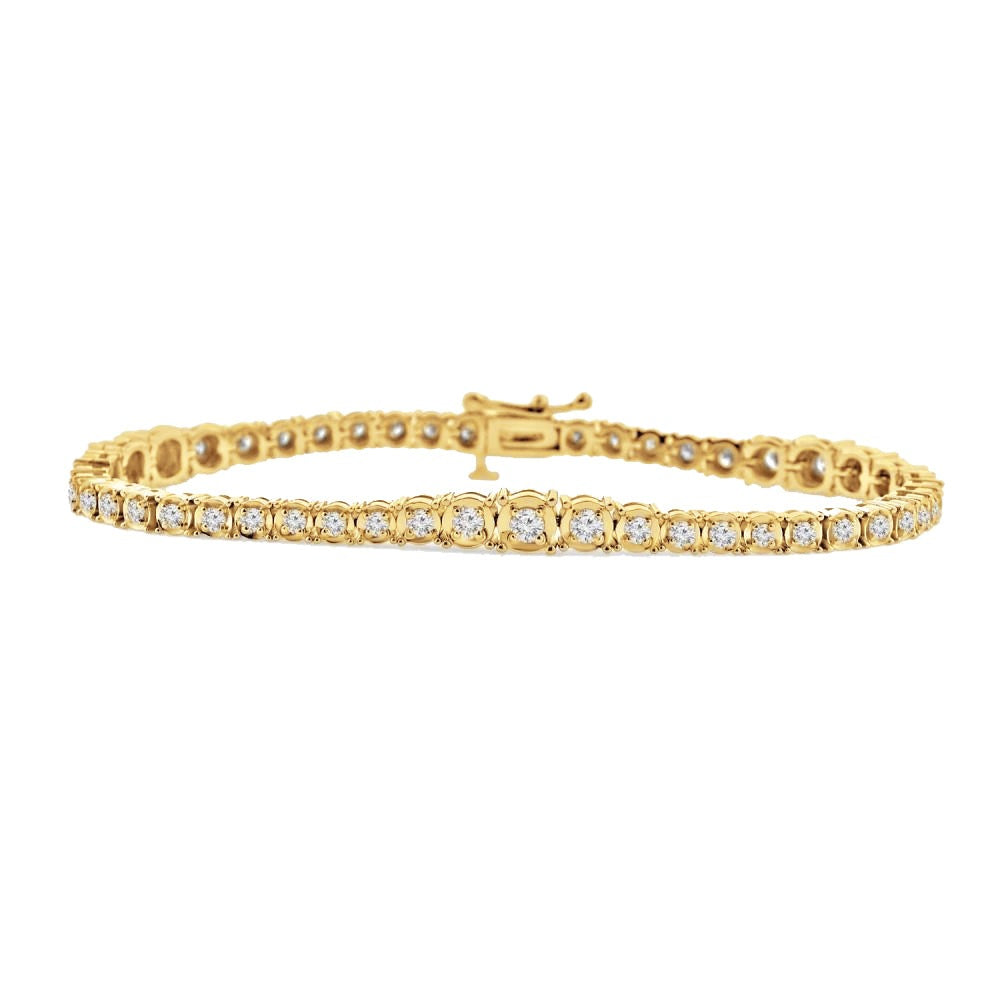 Prong Set Round Cut 3 Carats Small Real Diamonds Bracelet Gold Yellow