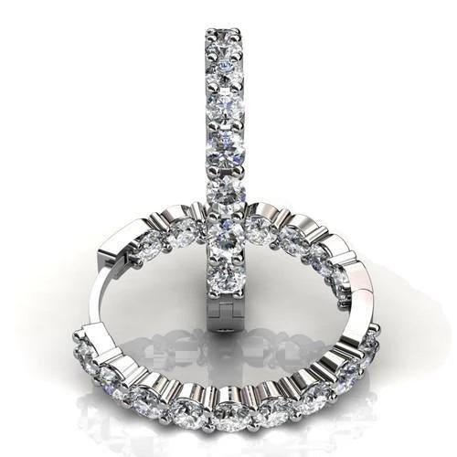 Prong Set Round Cut Real Diamond Hoop Earring White Gold 14K 4 Carats