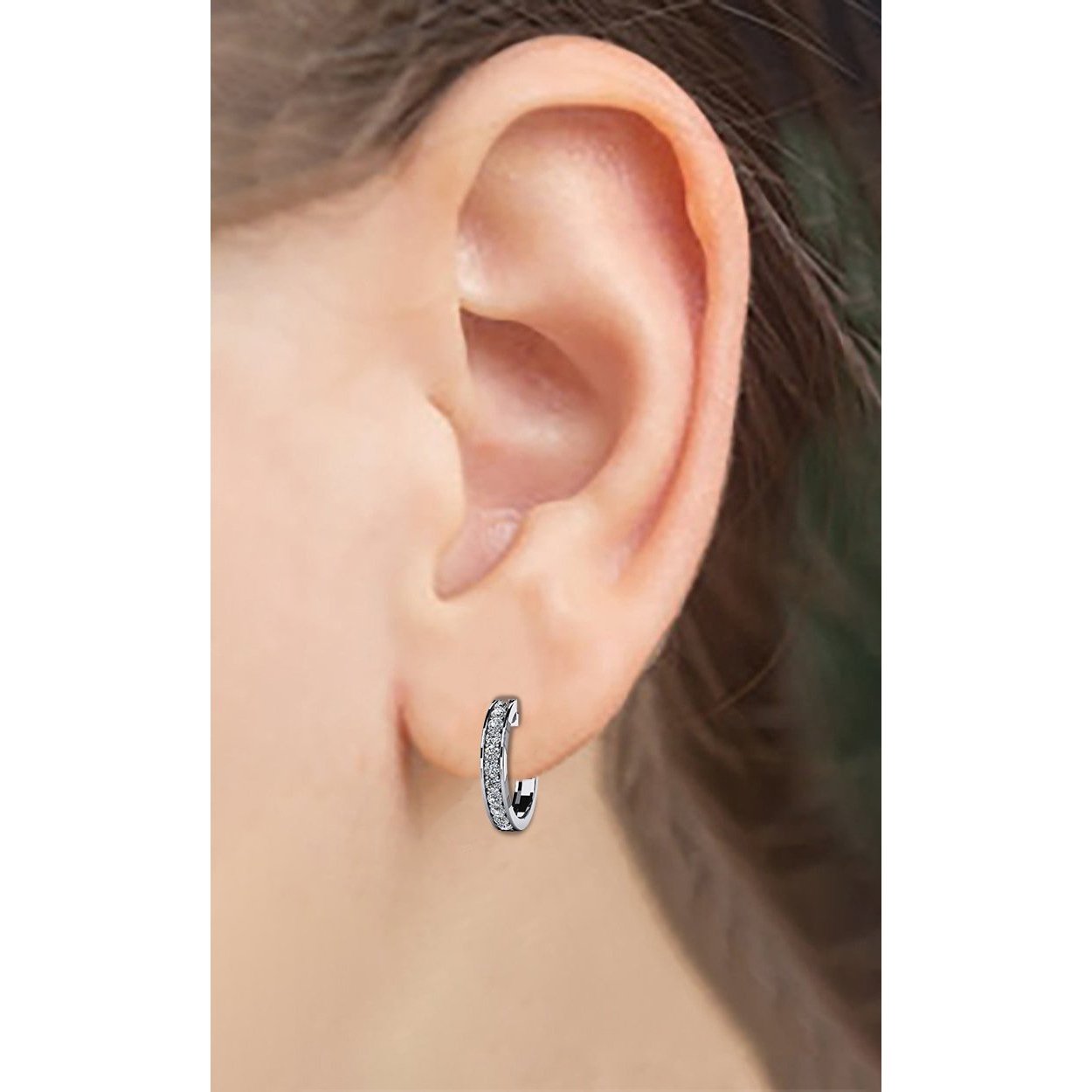 Prong Set White Gold Lined Hoop Real Diamonds Earrings 2.20 Ct Round Cut