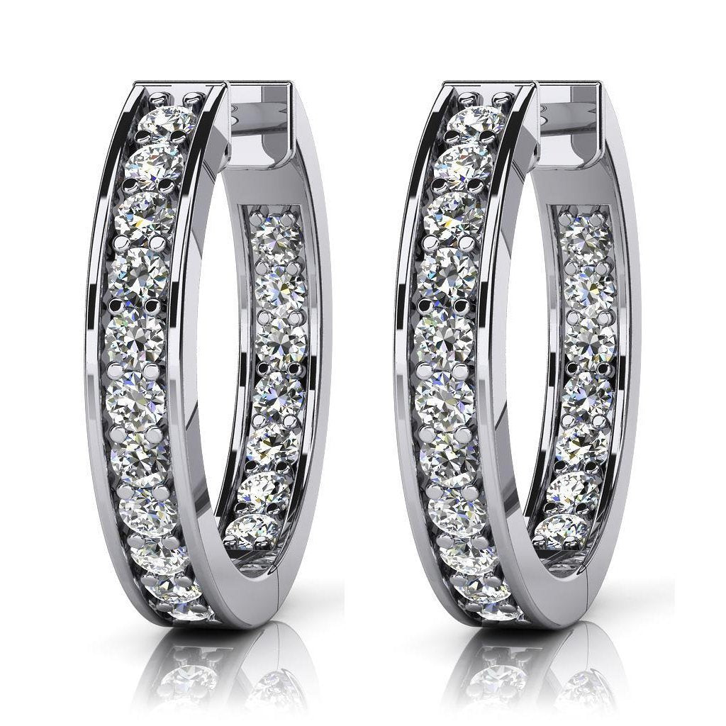 Prong Single Row Hoop Earrings 3.60 Ct Round Cut Genuine Diamonds White Gold