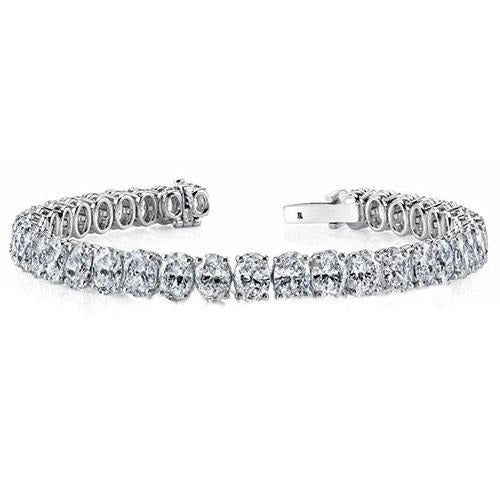 Prong Oval Lab Grown Diamonds Tennis Bracelet Solid Gold Fine Jewelry 13.75 Ct.