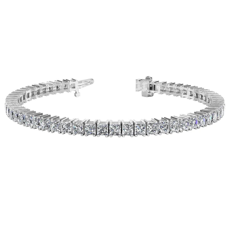 Prong Setting Princess Lab Grown Diamond Tennis Bracelet White Gold 11 Carats