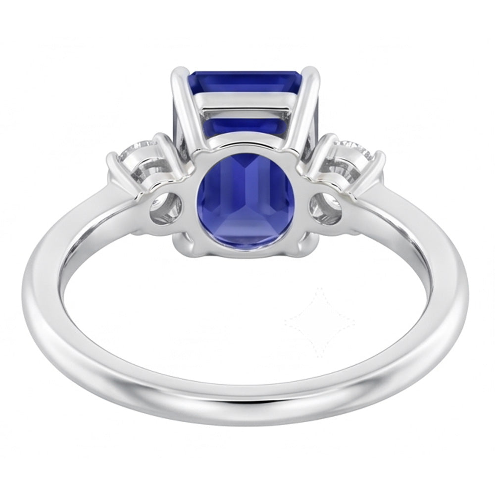 Radiant 3 Stone Blue Sapphire Ring 1.25 Carats Small Round Natural Earth Mined Diamond ( Not Lab Grown )s