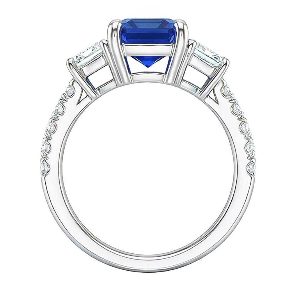 Radiant Gemstone Sapphire Ring Trapezoid & Round Natural Earth Mined Diamond ( Not Lab Grown )s 3.50 Carats
