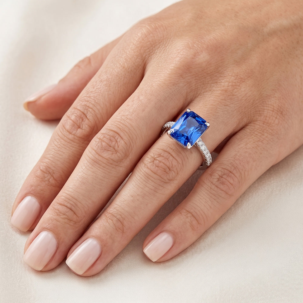 Radiant Sapphire Natural Earth Mined Diamond ( Not Lab Grown ) Engagement Ring