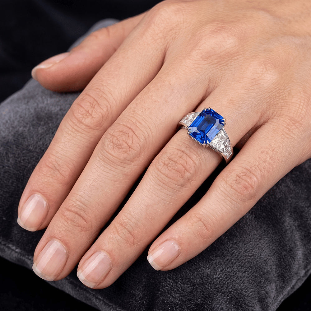 Radiant Sapphire Wedding Ring 5 Carats Channel Set Trapezoid Natural Earth Mined Diamond ( Not Lab Grown )s