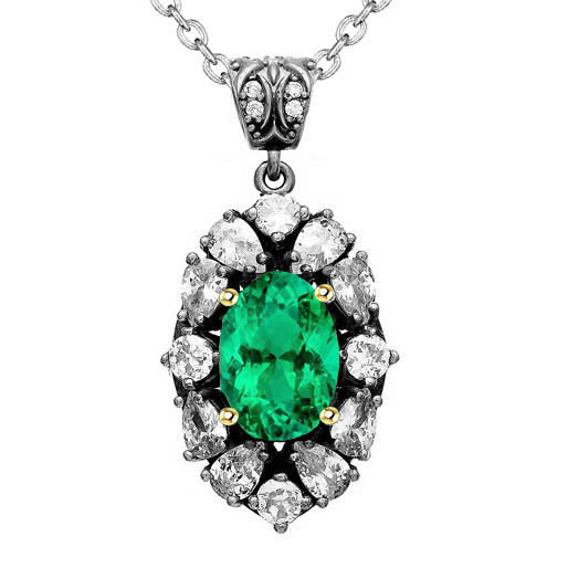Oval Cut Colombian Emerald ring in 14K Two Tone Gold – main view