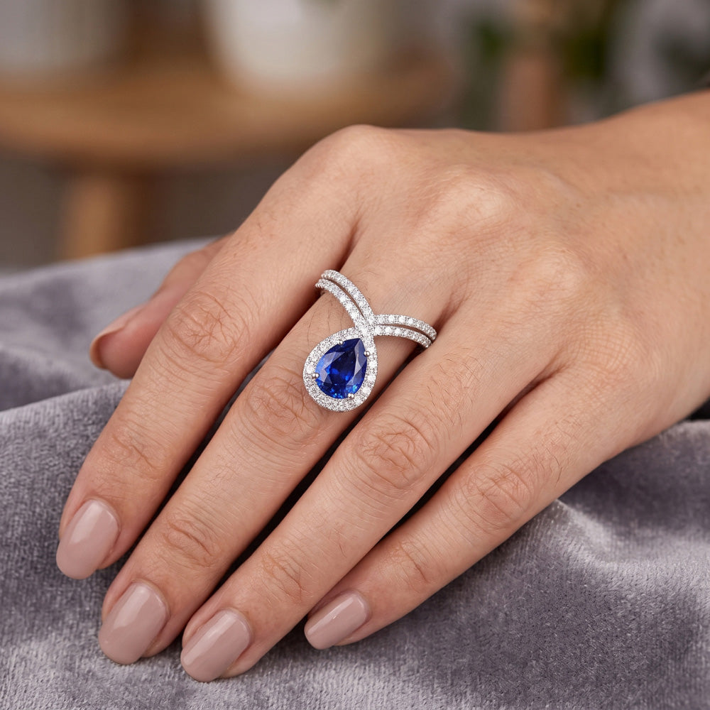 Real Wedding Set Blue Sapphire Gemstone Ring 3.50 ct