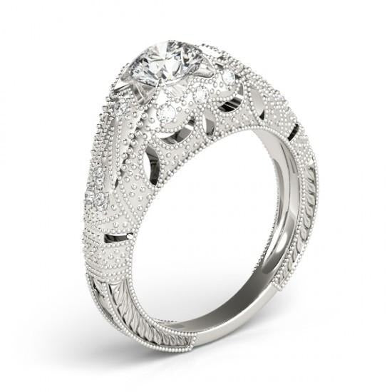 Real 1.50 Carats Diamond Engagement Ring Engraved Solid White Gold 14K - Engagement Ring-harrychadent.ca