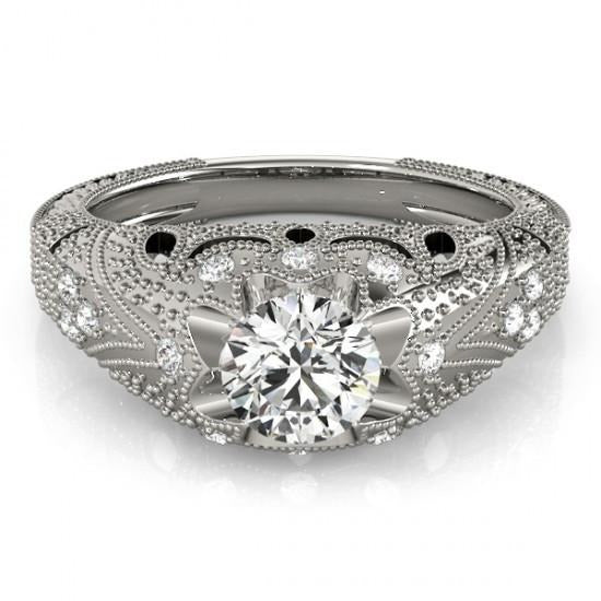 Real 1.50 Carats Diamond Engagement Ring Engraved Solid White Gold 14K - Engagement Ring-harrychadent.ca
