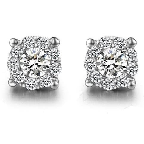 Real 2.90 Ct Diamond Women Stud Halo Earrings White Gold - Halo Stud Earrings-harrychadent.ca