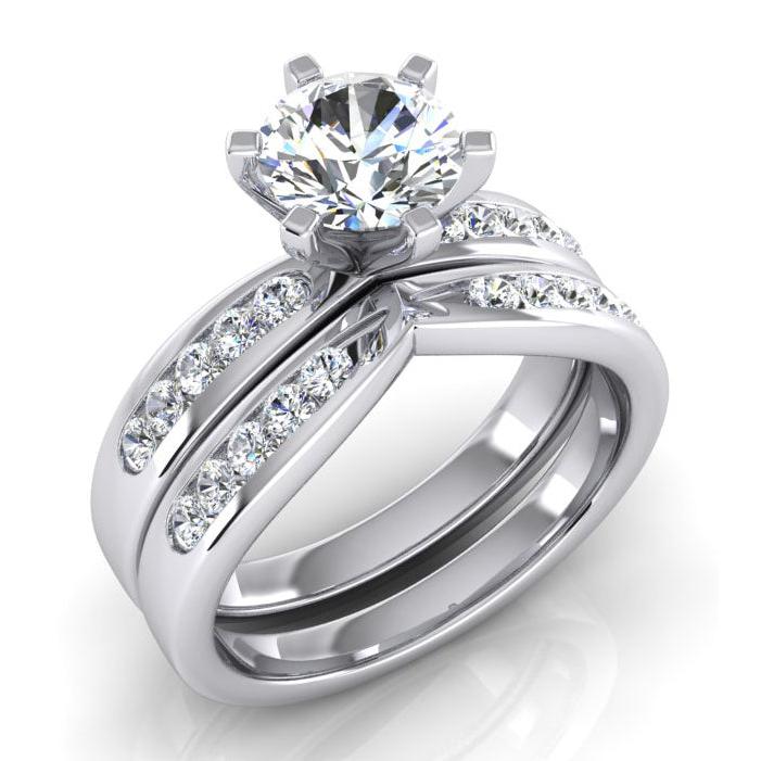 Real 3.25 Carat Diamond Engagement Ring Set White Gold 14K