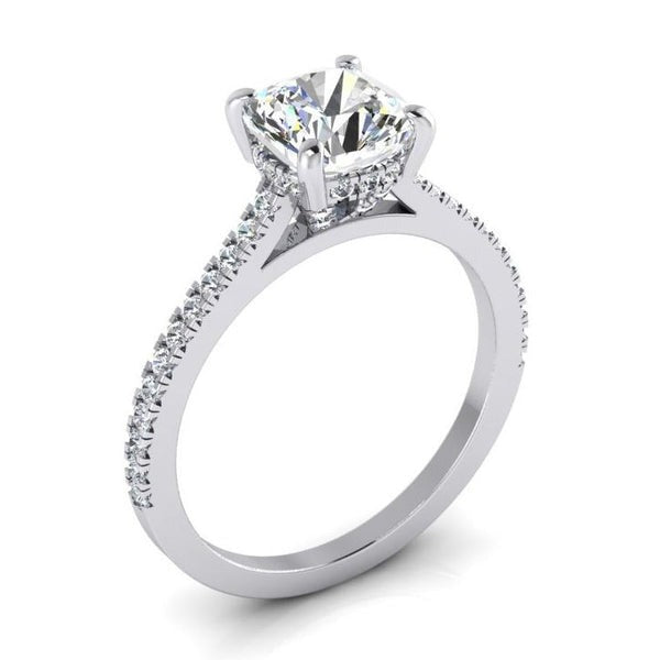 Real Cushion Diamond Engagement Ring White Gold Cathedral Setting 2 Carats
