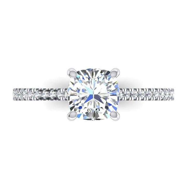 Real Cushion Diamond Engagement Ring White Gold Cathedral Setting 2 Carats