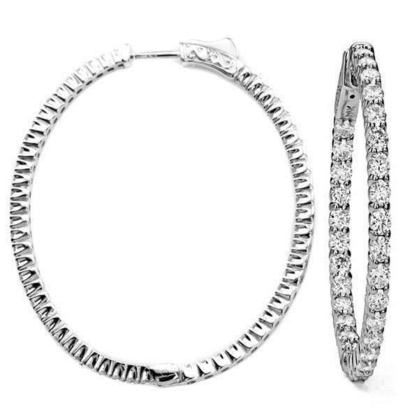 Real Cut Diamonds White Gold 14K Women Hoop Earrings 3.80 Carats Round - Hoop Earrings-harrychadent.ca