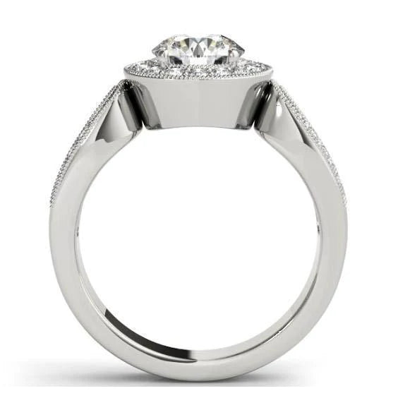 Real Diamond Anniversary Round Engagement Halo Ring 1.35 Carat 14K