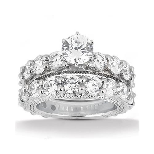 Real Diamond Antique Style Engagement Ring Set 6.75 Carats White Gold 14K