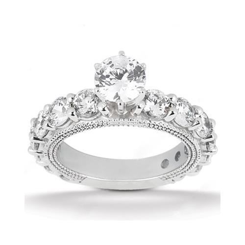Real Diamond Antique Style Engagement Ring Set 6.75 Carats White Gold 14K