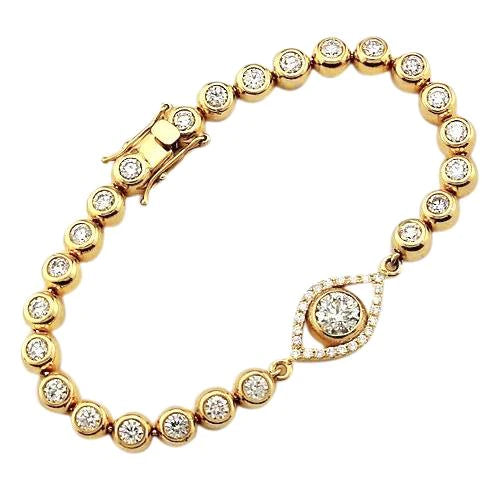 Real Diamond Bracelet 10.75 Carats Bezel Set Evil Eye Yellow Gold