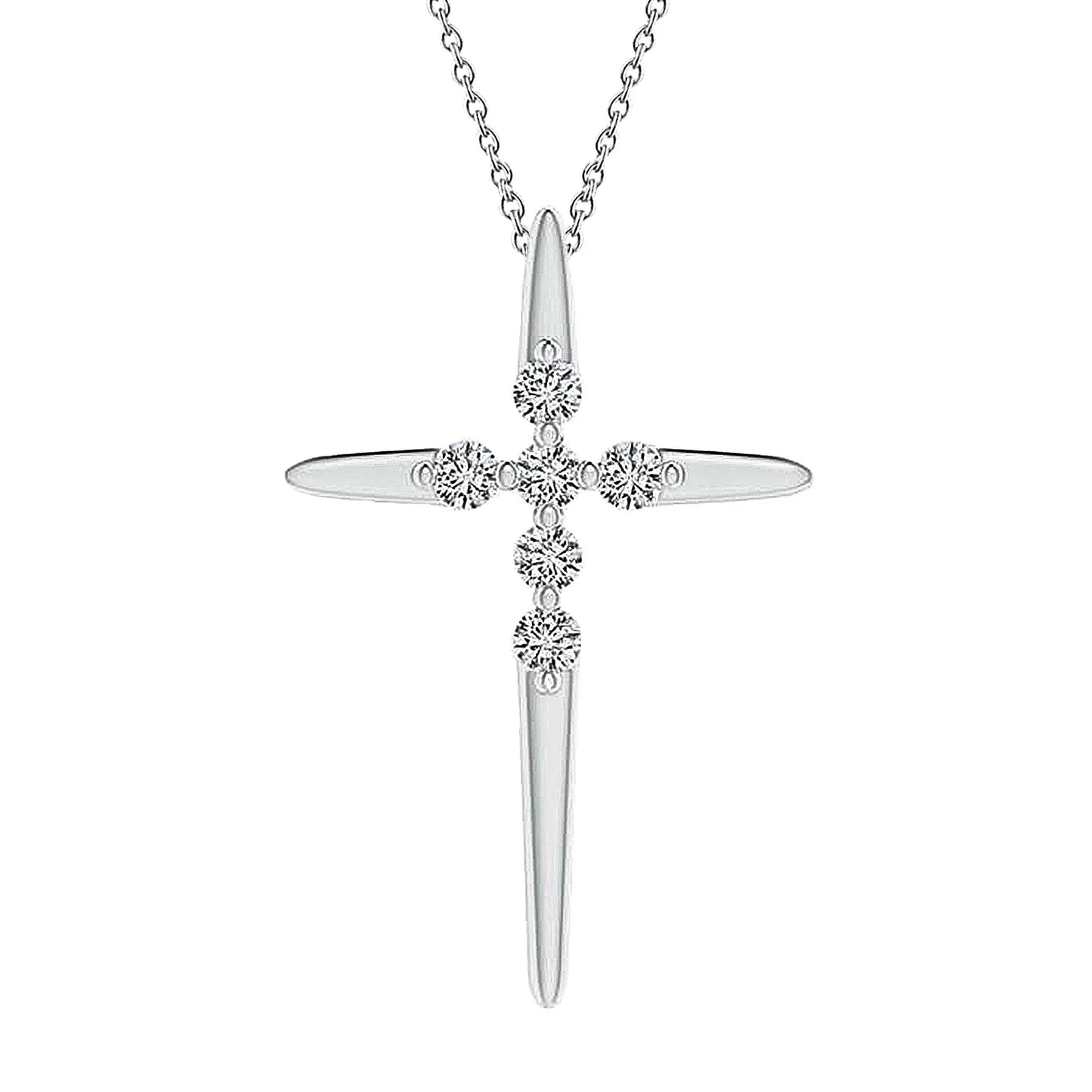 Real Diamond Cross Pendant Necklace 2.10 Ct. White Gold 14K Women Jewelry