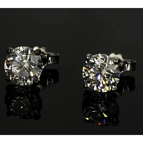 Real Diamond Earrings 1.50 Carats Round Stud Prong Set White Gold 14K