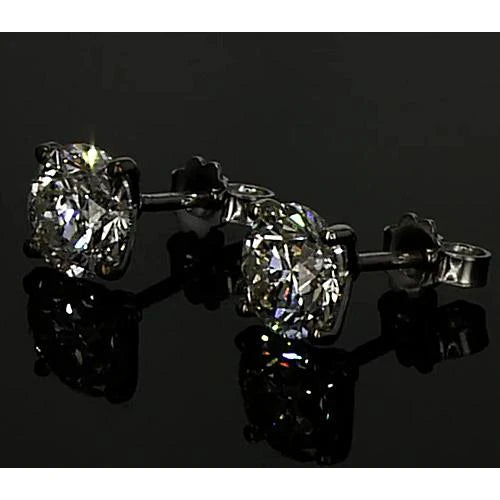 Real Diamond Earrings 1.50 Carats Round Stud Prong Set White Gold 14K