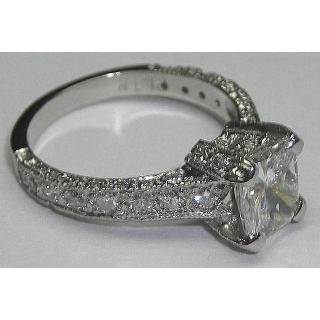Real Diamond Engagement Ring Antique Style 3.50 Carats White Gold 14K