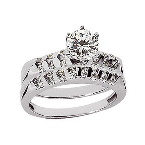 Real Diamond Engagement Ring Band Set 2 Carats White Gold 14K