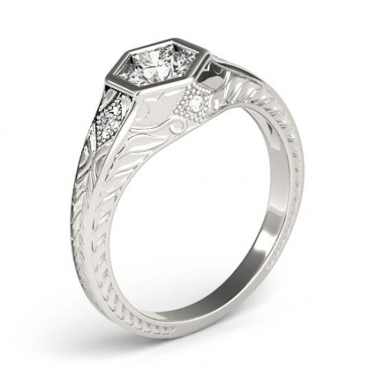 Real Diamond Engagement Ring Engraved Antique Style 1.50 Carat WG 14K - Engagement Ring-harrychadent.ca