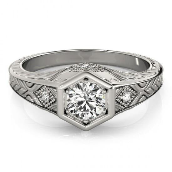 Real Diamond Engagement Ring Engraved Antique Style 1.50 Carat WG 14K - Engagement Ring-harrychadent.ca