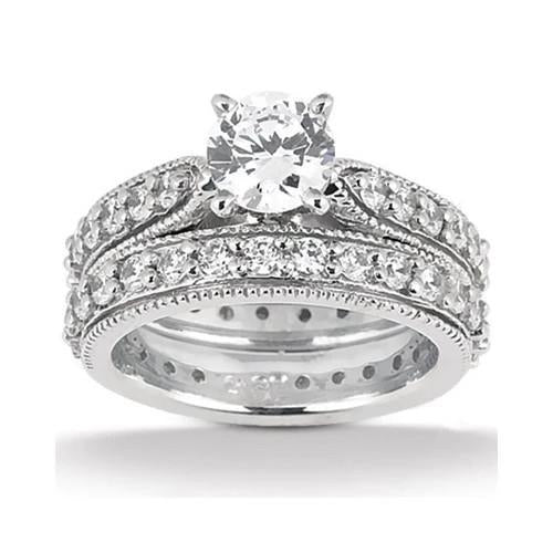 Real Diamond Engagement Ring Vintage Style Wrap Band Set 2.45 Carats WG