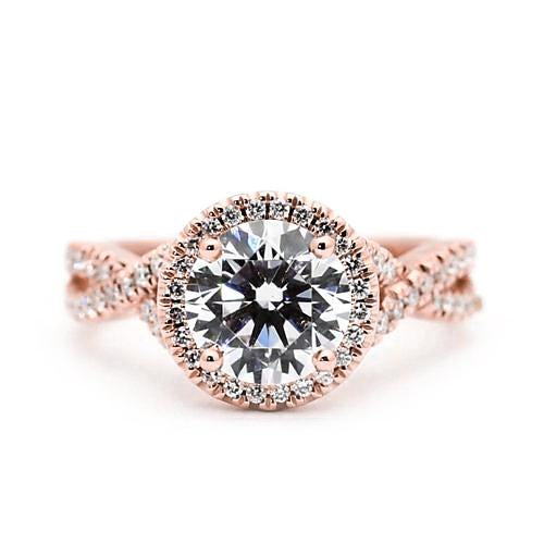 Real Diamond Halo Engagement Ring 2.50 Carats Round Accented Rose Gold 14K