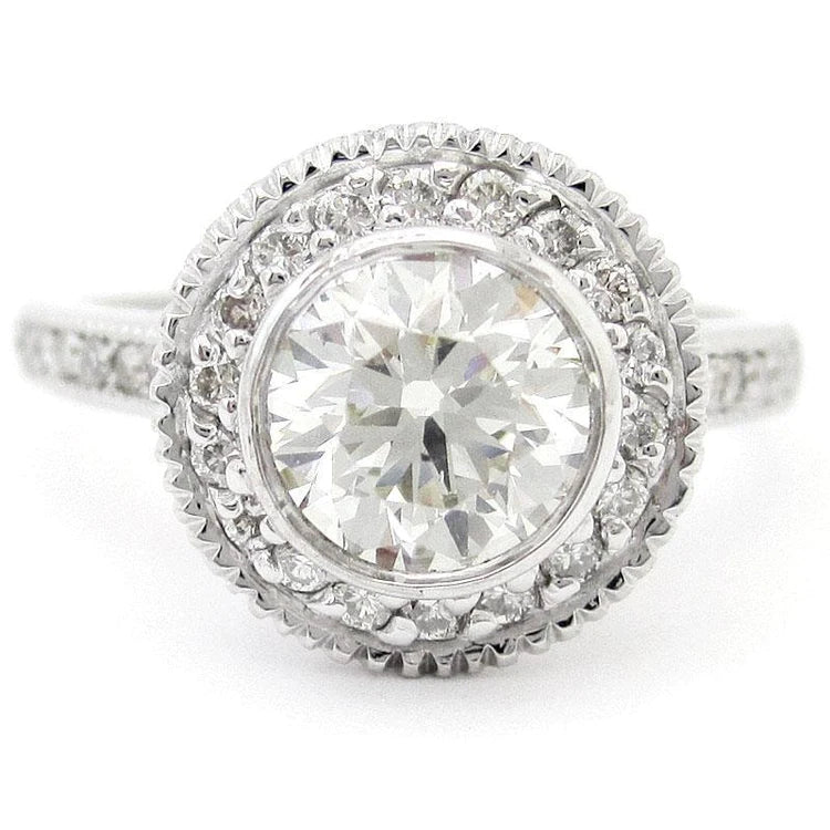 Real Diamond Halo Engagement Ring 2.75 Carats White Gold 14K