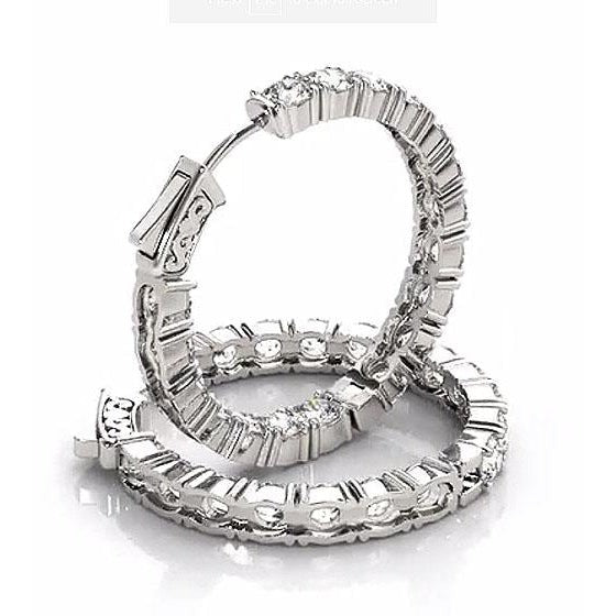 Real Diamond Hoop Earrings 7.20 Carats F Vs1 White Gold 14K