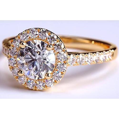 Real Diamond Ring Halo 3.50 Carats Yellow Gold