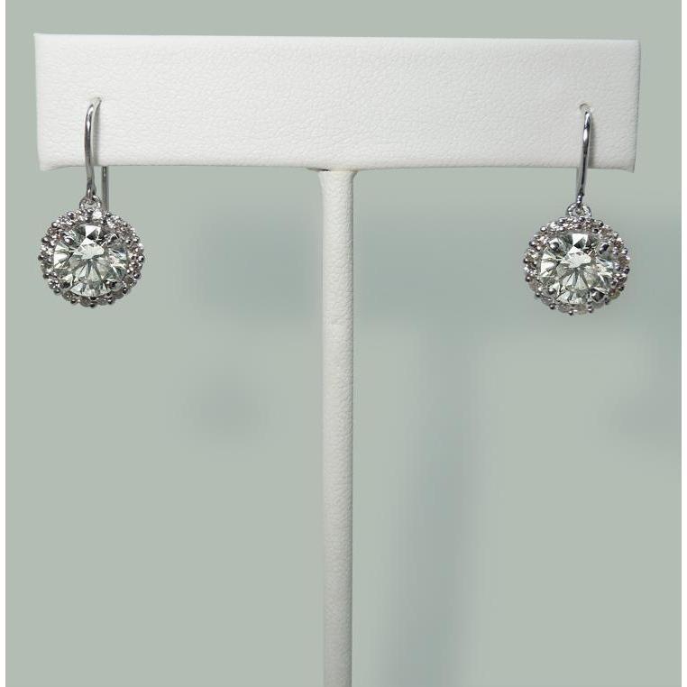 Real Diamond Shepherd Hook Dangle Halo  Earrings 5.02 Carats White Gold 14K