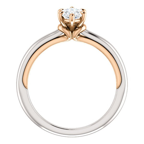 Real Diamond Solitaire Ring Marquise Cut 1 Carat Two Tone Ladies Jewelry