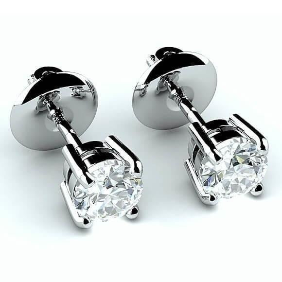 Real Diamonds Studs Earrings 4 Ct Four Prong Set Round Cut White Gold - Stud Earrings-harrychadent.ca