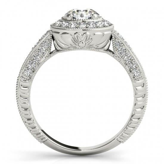 Real Halo Round Diamond Engagement Ring Vintage Style 1.75 Carat WG 14K - Halo Ring-harrychadent.ca