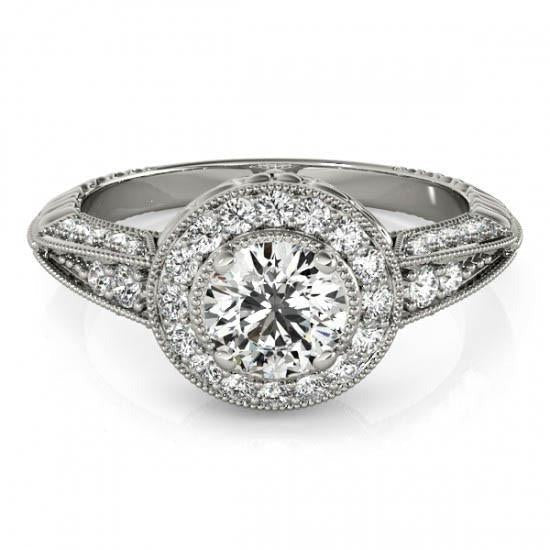 Real Halo Round Diamond Engagement Ring Vintage Style 1.75 Carat WG 14K - Halo Ring-harrychadent.ca