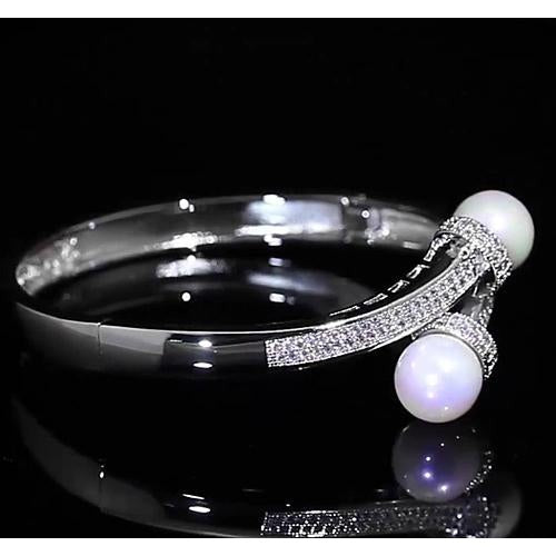 Real Pearl Diamond Bangle 12 Mm 4 Carats Women Jewelry F Vs1