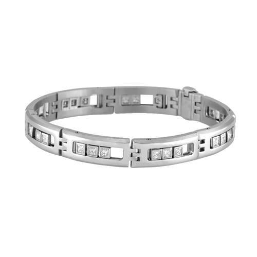 Real Princess Cut 3.60 Carats Diamonds Men's Bracelet White Gold 14K
