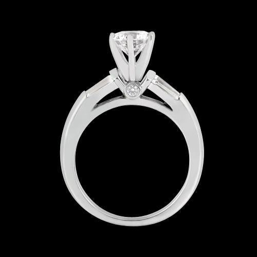 Real Round And Baguette Diamonds 1.25 Carat Three Stone Ring White Gold New