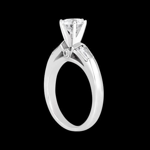 Real Round And Baguette Diamonds 1.25 Carat Three Stone Ring White Gold New