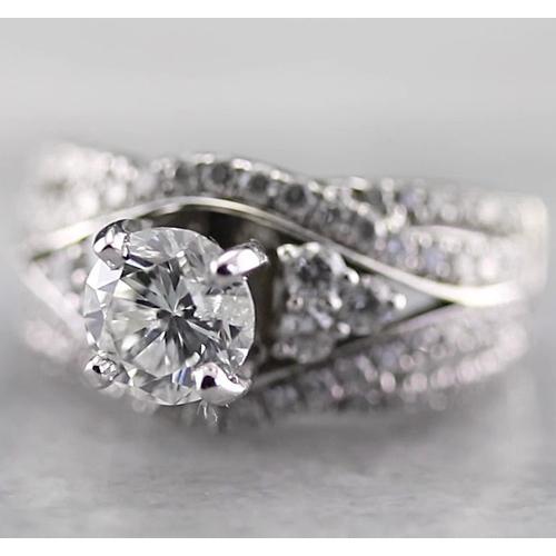 Real Round Anniversary Ring 2 Carats Fancy White Gold 14K