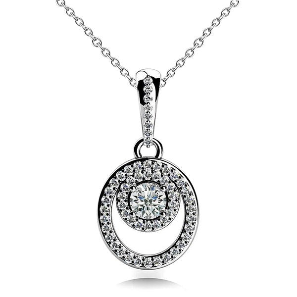 Real Round Cut Diamond Circle & Oval Shaped Pendant Necklace 7.50 Ct WG 14K