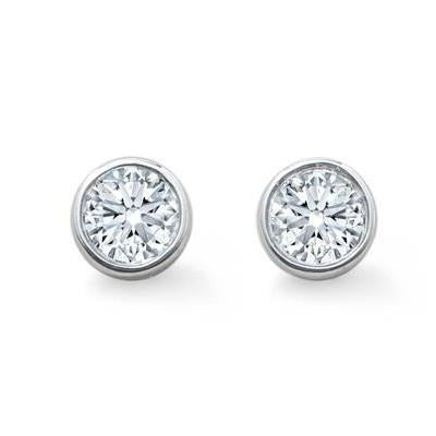 Real Round Cut Diamond Stud Earrings Bezel Set 2.50 Carat White Gold 14K - Stud Earrings-harrychadent.ca